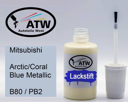 Mitsubishi, Arctic/Coral Blue Metallic, B80 / PB2: 20ml Lackstift, von ATW Autoteile West.